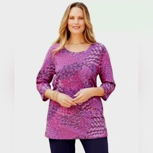Catherine's Purple/Pink pattern 3/4 Sleeve Cotton Top Size 22/24